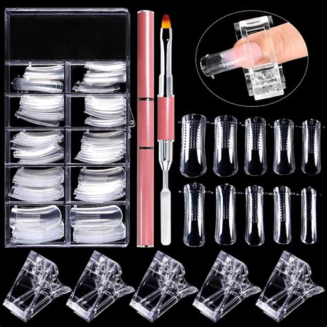 EBANKU 100 PCS Clear Nail Extension Form Tips Dual Nail Mold Full Cover