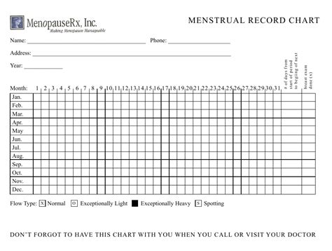 Menstrual Record Chart Template Menopauserx Inc Download Printable