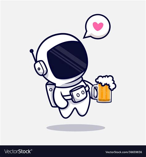 Cute astronaut drinking beer cartoon icon flat Vector Image