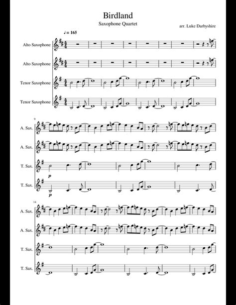 Birdland Sax Quartet Sheet Music For Alto Saxophone Tenor Saxophone Download Free In Pdf Or Midi