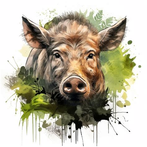 Premium Ai Image Painting Of A Pig With A Green Spot On Its Face