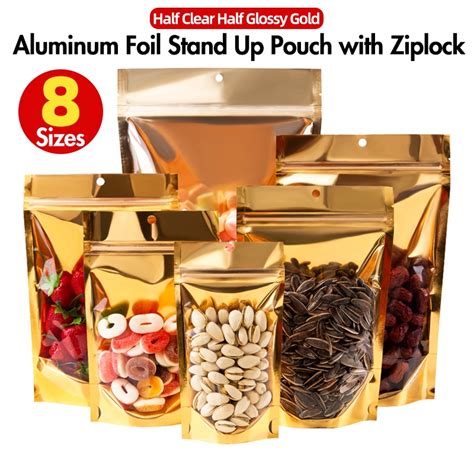 Pcs Half Gold Aluminum Half Clear Stand Up Pouch Packaging