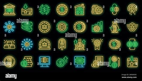 Tokens icons set. Outline set of tokens vector icons neon color on ...