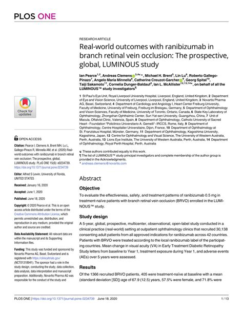 PDF Real World Outcomes With Ranibizumab In Branch Retinal Vein