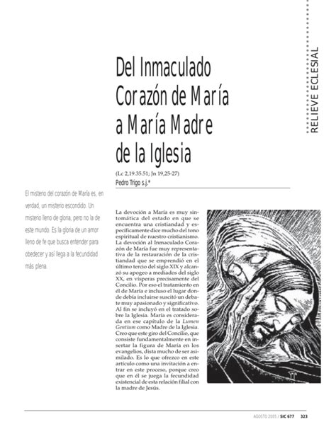 Del Inmaculado Coraz N De Mar A A Mar A Madre De La Iglesia