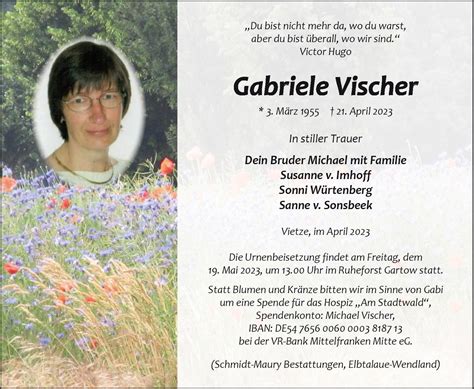 Das Trauerportal F R L Chow Dannenberg Todesanzeigen Gabriele Vischer