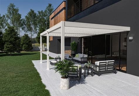 Pergola bioclimatique Ombréa en aluminium 4 x 6 m adossée Blanche