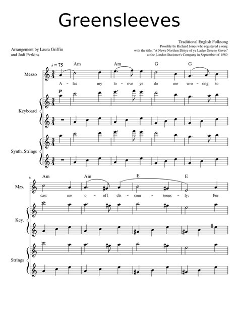 Greensleeves Sheet Music For Piano Voice Strings Download Free In