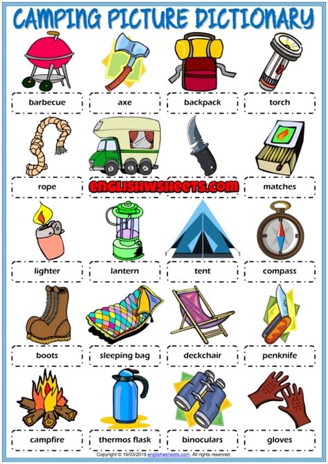 Camping Vocabulary Worksheet