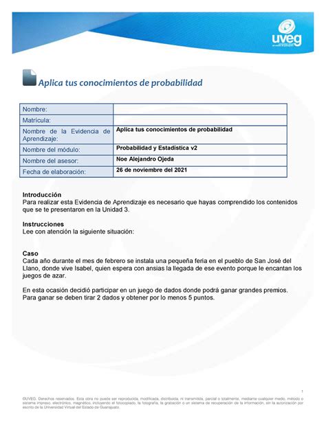 Aplica Tus Conocimientos De Probabilidad Unidad Uveg