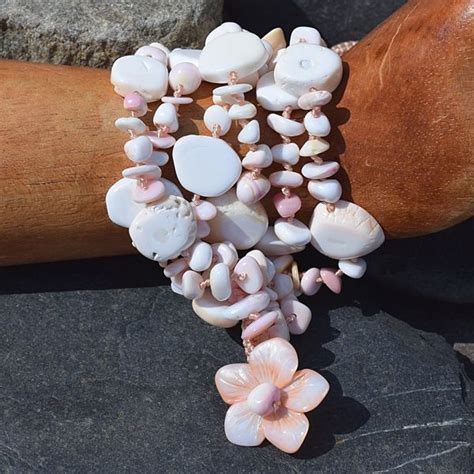 Six Strand Pink Conch Shell Beaded Bracelet Offerings Jewelry By Sajen