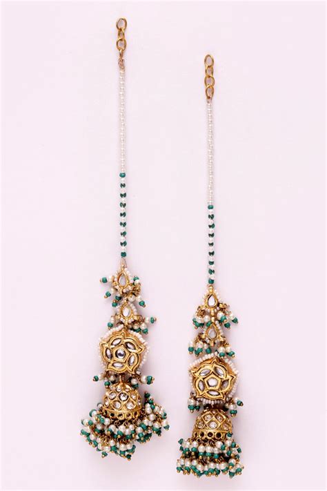 Buy Blue Kundan Jhumkas With Kanchain By Dugran By Dugristyle Online At