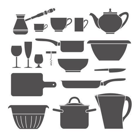 Kitchen Equipment Icons Set Monochrome Royalty Free Vector