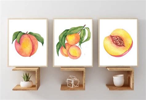 Peaches Wall Decor Peaches Wall Art Prints Canvas Watercolor Fruit