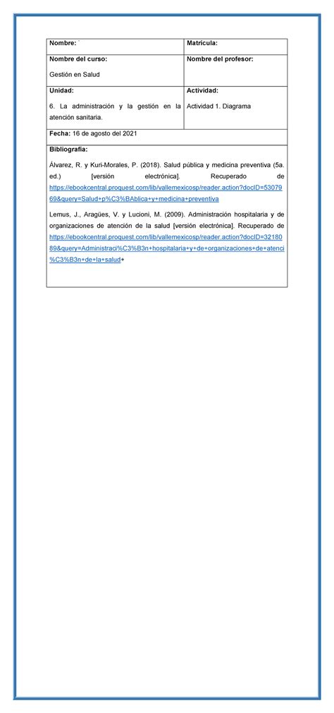 Act Diagrama De La Materia De Blackboard Gesti N En Salud Nombre