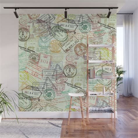 Passport Stamps Colorful Print Wall Mural By Digital Effects Society6