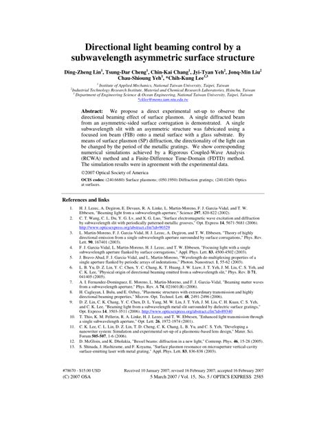 PDF Directional Light Beaming Control By A Subwavelength Asymmetric