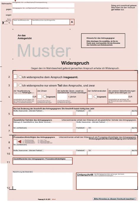 Widerspruch Mahnbescheid Muster Musterix