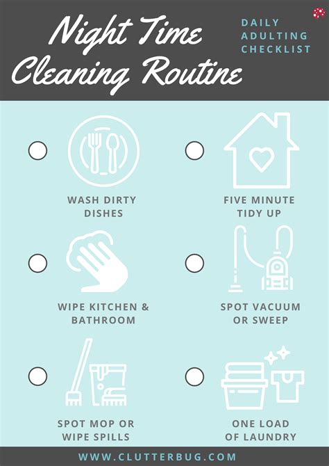 Night Time Cleaning Checklist Free Printable - Clutterbug