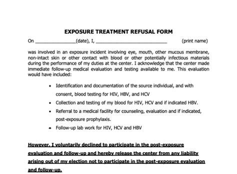 Printable Medical Treatment Refusal Form Template Printable Forms Free Online