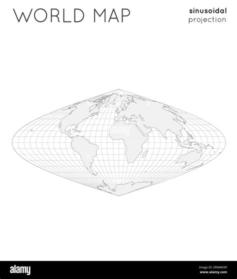 World Map Globe In Sinusoidal Projection With Graticule Lines Style