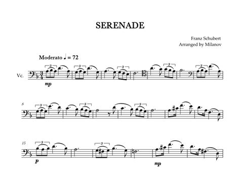 Serenade Schubert Cello Arr Milanov Sheet Music Franz Schubert