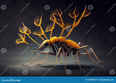 Cordyceps Parasitic Fungus Growing On An Ant, 3D Illustration ...