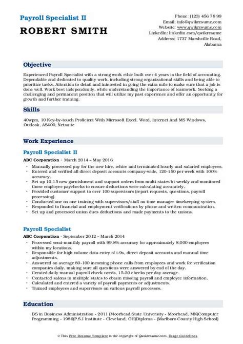 10 Payroll Specialist Resume Samples And Templates For 2025