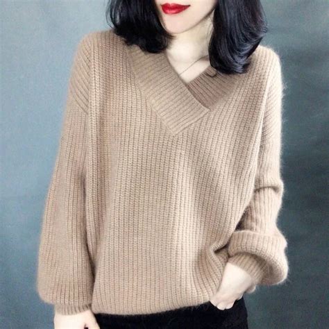 Knitted Sweater Women Office Lady V Neck Long Sleeve Pullover Female