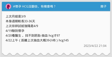 懷孕 Hcg沒翻倍，有機會嗎？ 親子板 Dcard