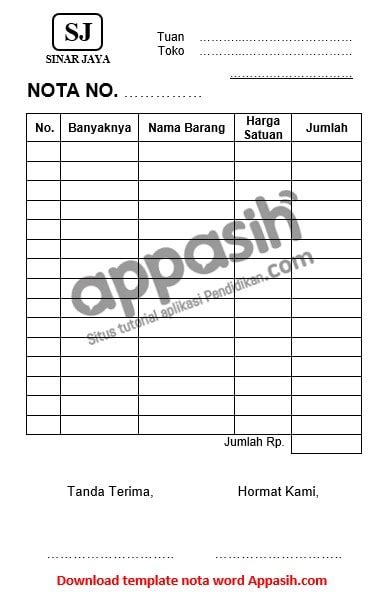 Template Nota Word 53 Koleksi Gambar