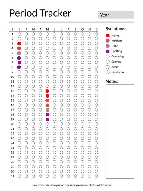 Printable Simple Checkbox Style Period Tracker · Inkpx