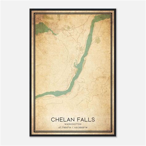 Vintage Chelan Falls Washington Map Poster, Chelan Falls WA City Road