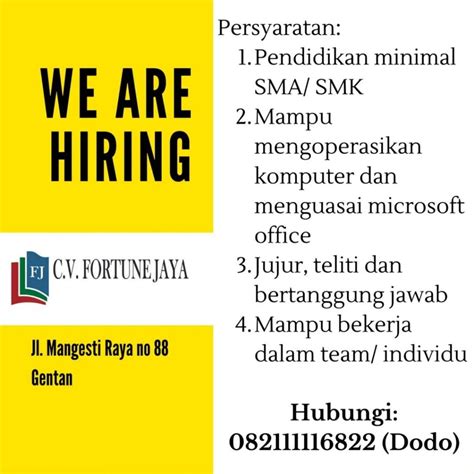 Lowongan Kerja Cv Fortune Jaya Di Solo Info Loker Solo