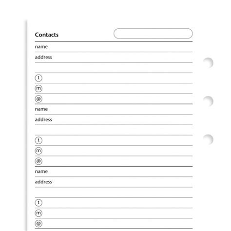 Filofax Accessories Personal Contacts Name Address Phone E