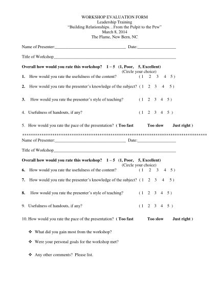 101 Training Workshop Evaluation Form Template Page 7 Free To Edit