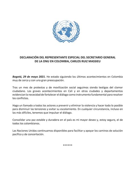 Misión De La Onu En Colombia On Twitter 🔵 Declaración Del