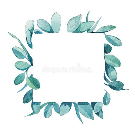 Watercolor Square Frame Wreath Of Pink Protea With Green Leaves On