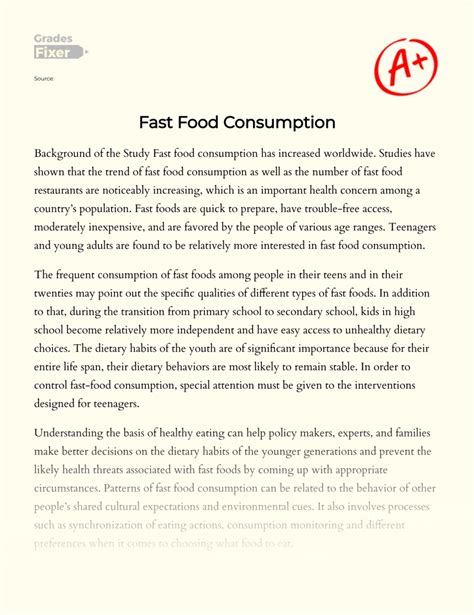 Positive And Negative Views On Fast Food Consumption Essay Example