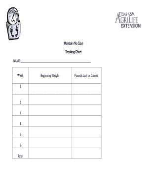 Fillable Online Parker Agrilife Maintain No Gain Tracking Chart