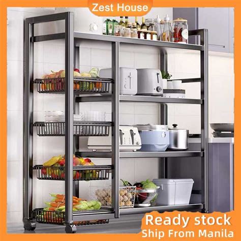 304 Stainless Steel Kitchen Storage Cabinet With Wheels Kitchen Racks Organizer Shelf Heavy Duty ...