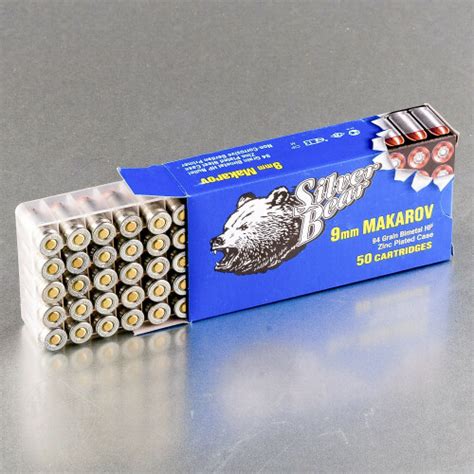 9mm Makarov 9x18mm Ammo 50 Rounds Of 94 Grain Jacketed Hollow Point Jhp By Silver Bear