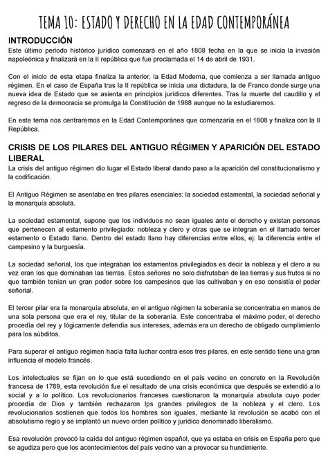 TEMA 10 Historia DEL Derecho 2023 TEMA 10 ESTADO Y DERECHO EN LA