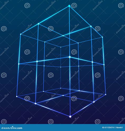 Wireframe Mesh Cube Connected Dots And Lines Stock Vector