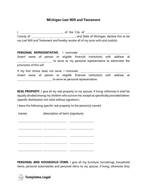 Michigan Last Will And Testament Templates Free Word PDF ODT