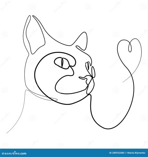 Cat Face Line Drawing, Vector Illustration. Cat and Heart Stock Vector - Illustration of drawn ...