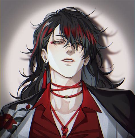 An Anime Character With Long Black Hair And Red Collared Shirt