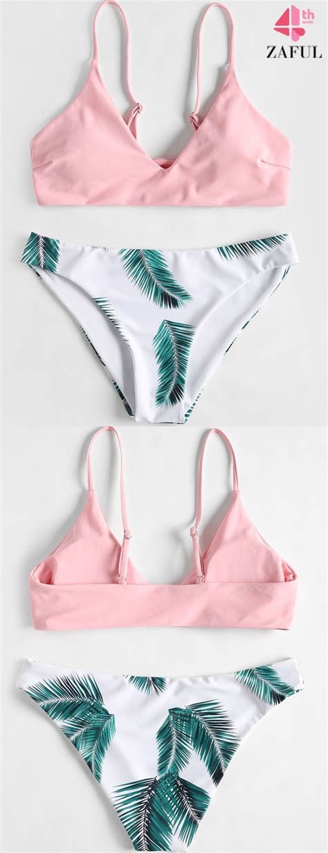 Leaf Print Padded Bikini Set This Classic Style Comes With Removable