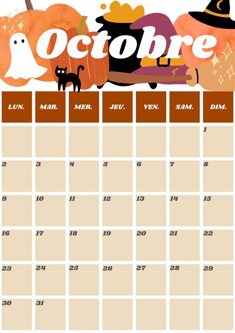 A Calendar With The Words October And An Image Of Pumpkins Cats And