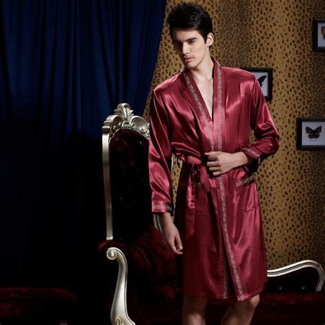 New Design Emulation Silk Men Bathrobe Long Sleeve V Neck Male Robes